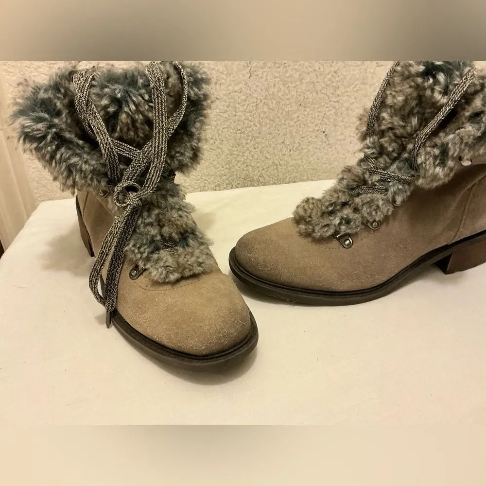 Sam Edelman Boots Womens 10 Casual Shearling Ankle Bootie Brown Wool Lace Up